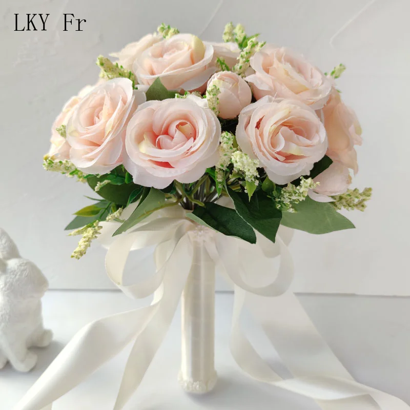 Buquê de flores artificiais para casamento, acessórios dama de honra, seda rosa, decoração de mesa, pino Corsage