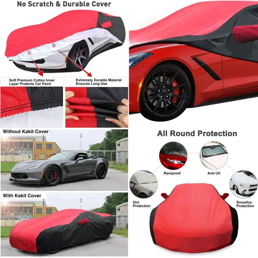 

Custom UV-Protected C7 Stingray Car Cover for 2014-2019 Chevy Corvette, Suitable for Indoor and Outdoor (Red & Black)