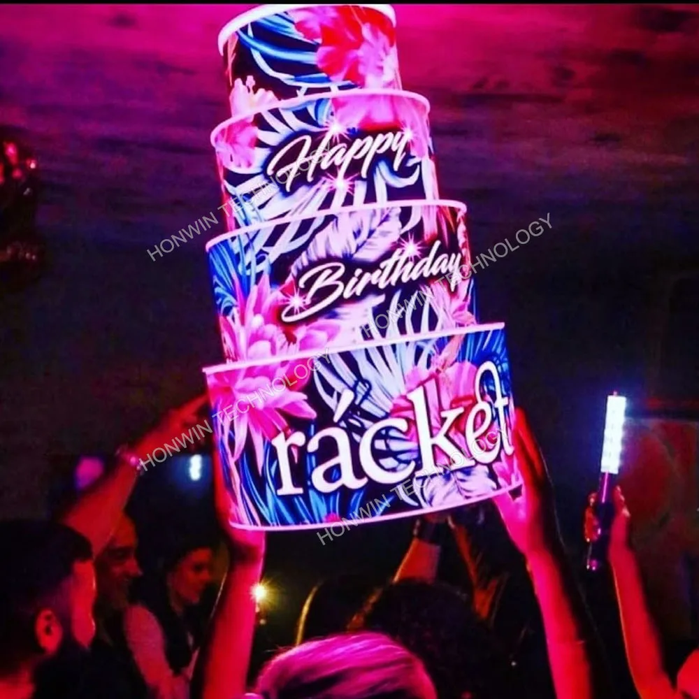 Events Party Lounge Bar NightClub VIP Happy Birthday LED Cake Bottle Presenter Illuminated Cakes Stand Glorifier Neon Light Sign