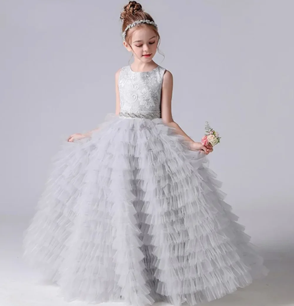 Flower Girl Dresses Ball  Wedding Party Appliqued Extra Puffy Princess Holy First Communion Dress