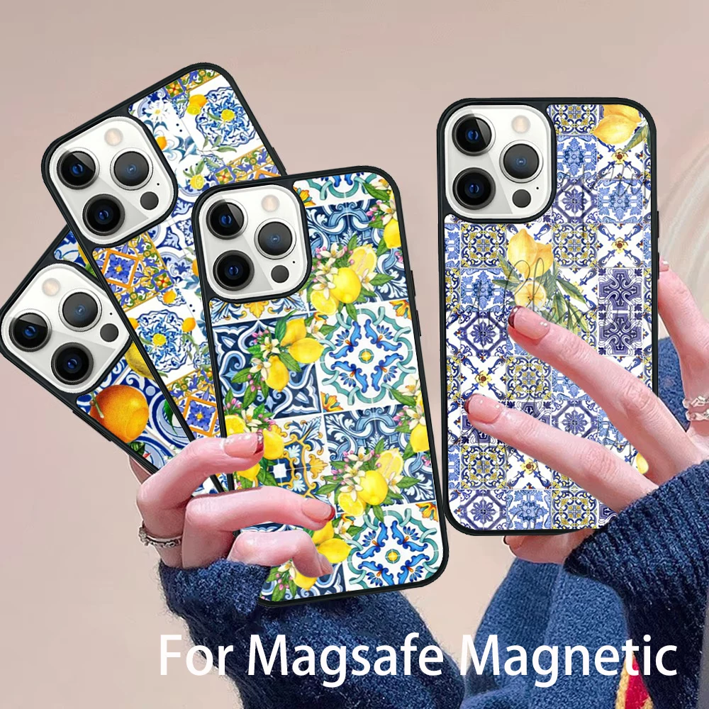 

Mediterranean Lemon Phone Case Magesafe Magnetic Wireless Charge Cover For IPhone 16 11 12 13 14 15 Pro Max Plus Mini
