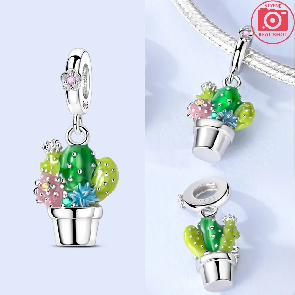 الصبار عباد الشمس الخضراء النبات الخرز صالح سوار سحر 925 الفضة الأصلي النساء المجوهرات Diy بها بنفسك اكسسوارات صديقة هدية