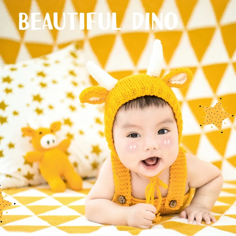 

3x Newborn Baby Photo Props Knitted Yellow Cow Outfit for Doll Hat Set for 40JC