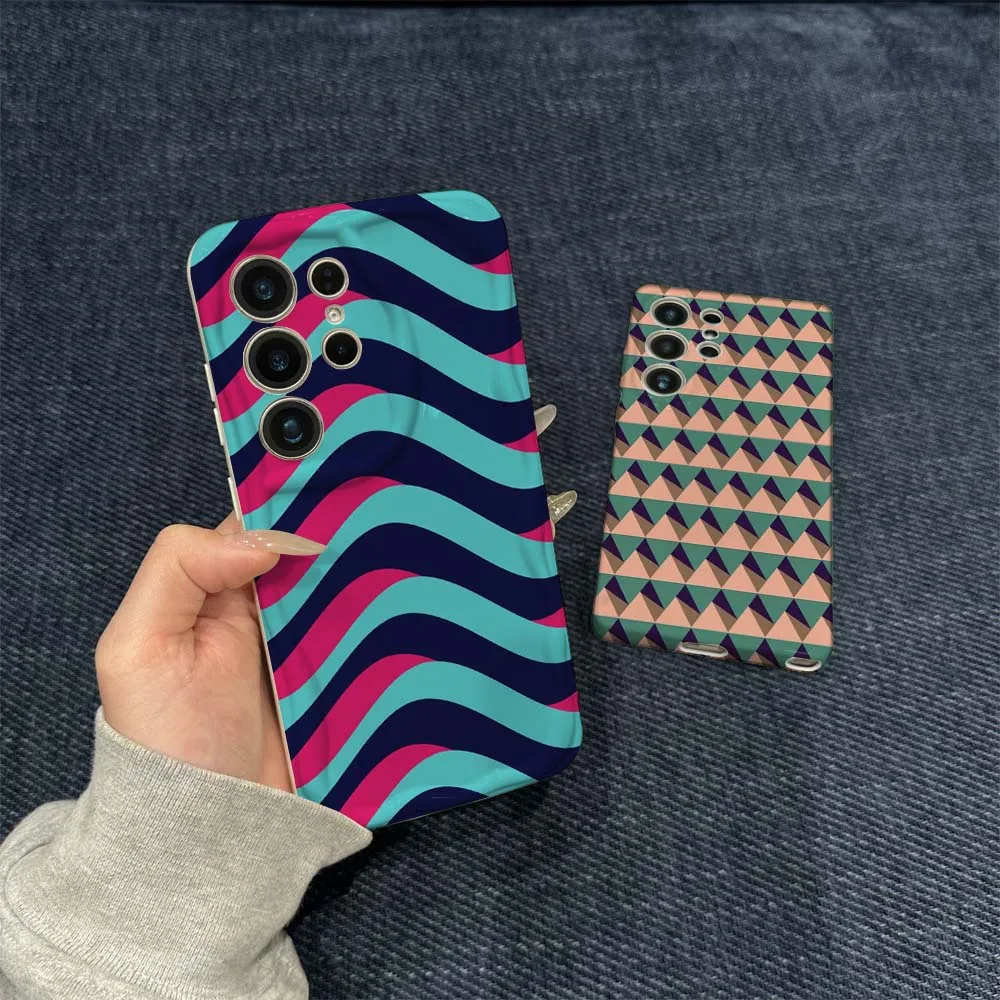 

Vintage Geometric Pattern Phone Case For Samsung Galaxy S21 S23 S24 S25 FE Lite Plus Ultra 5G Wave Oil Film