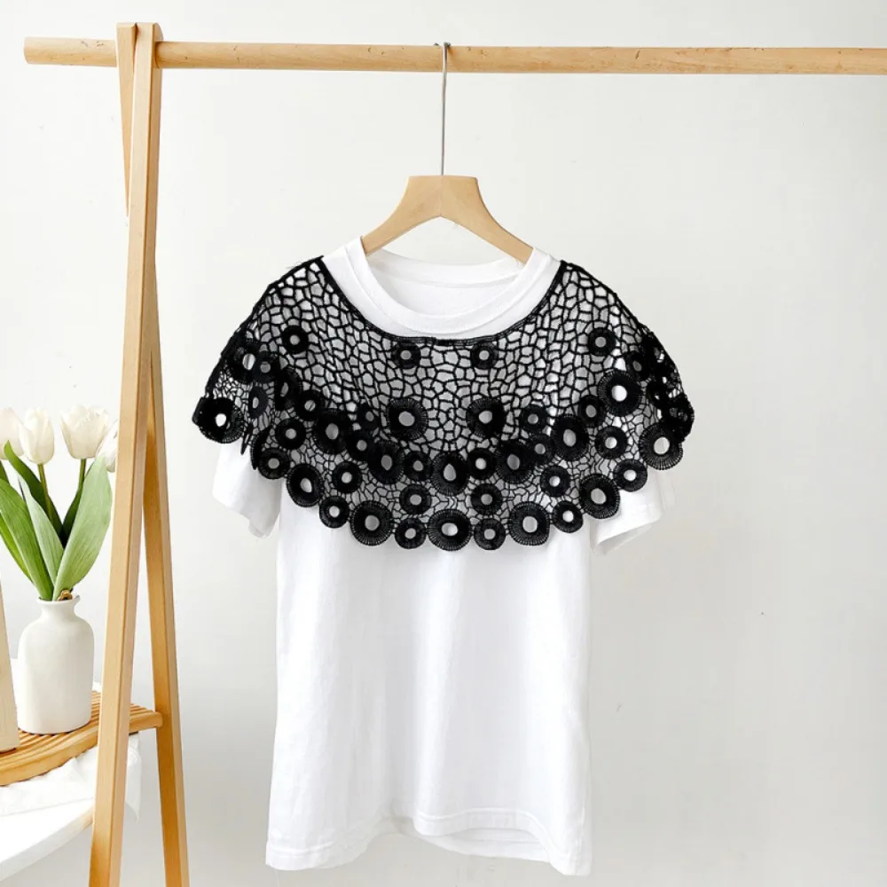 

Thin Hollow Out Crochet Shawl White Cape Lace Scarf Clothes Decoration Korean Style Blouse Shoulders Fake Collar Spring