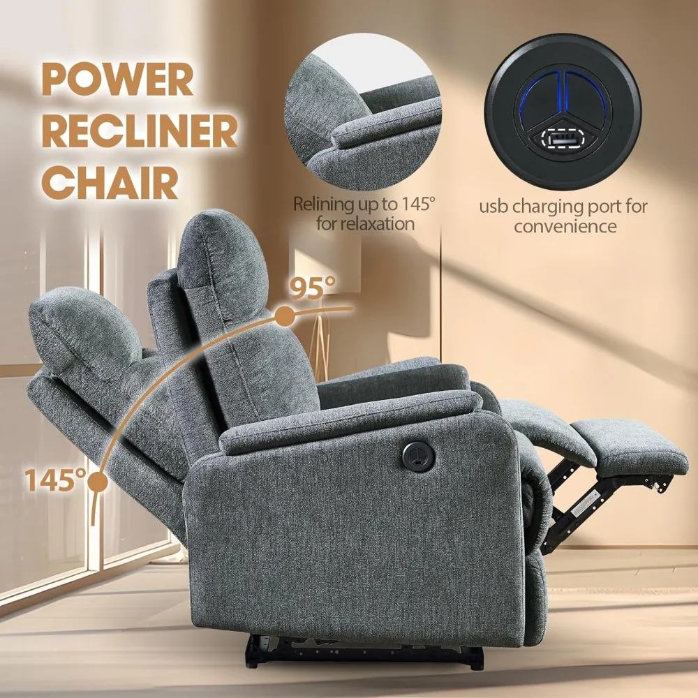 Reclinável de energia elétrica pequena, cadeira reclinável de tecido respirável, portas USB, assentos elétricos de home theater, reclináveis para pequenos