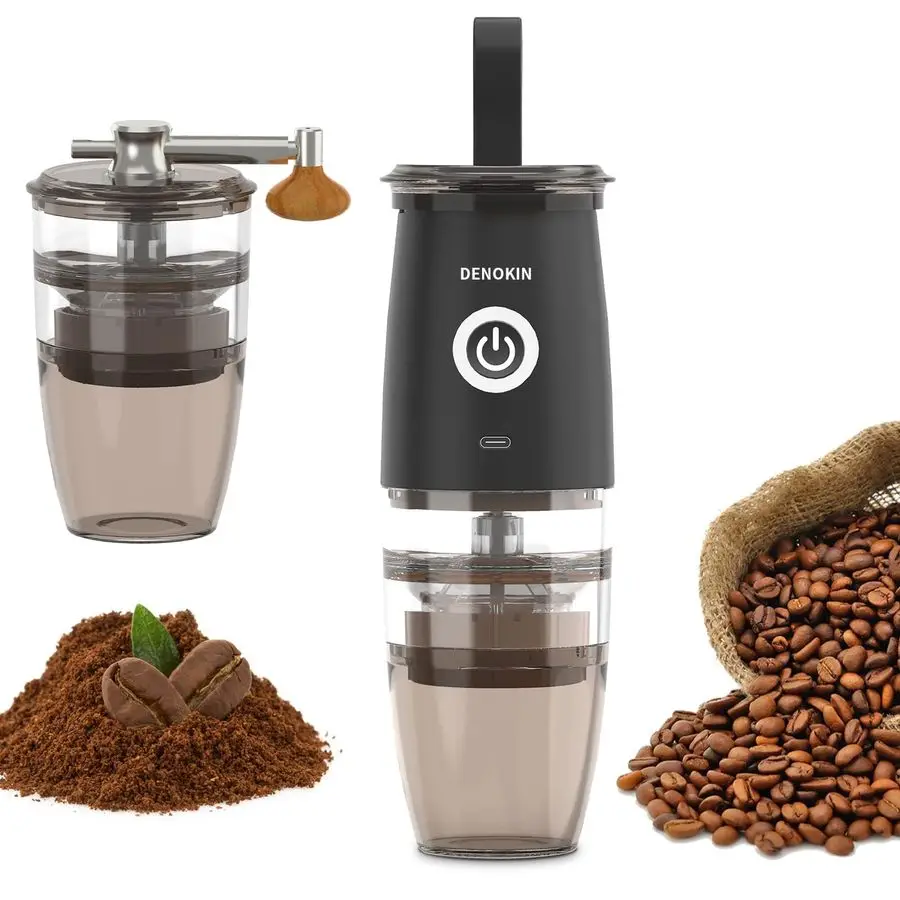

Burr Coffee Grinder, Electric Manual 2in1 Cafe Bean Grind Mill, USB Rechargable Mini Electric Coffee Grinder with 5 Grind Settin