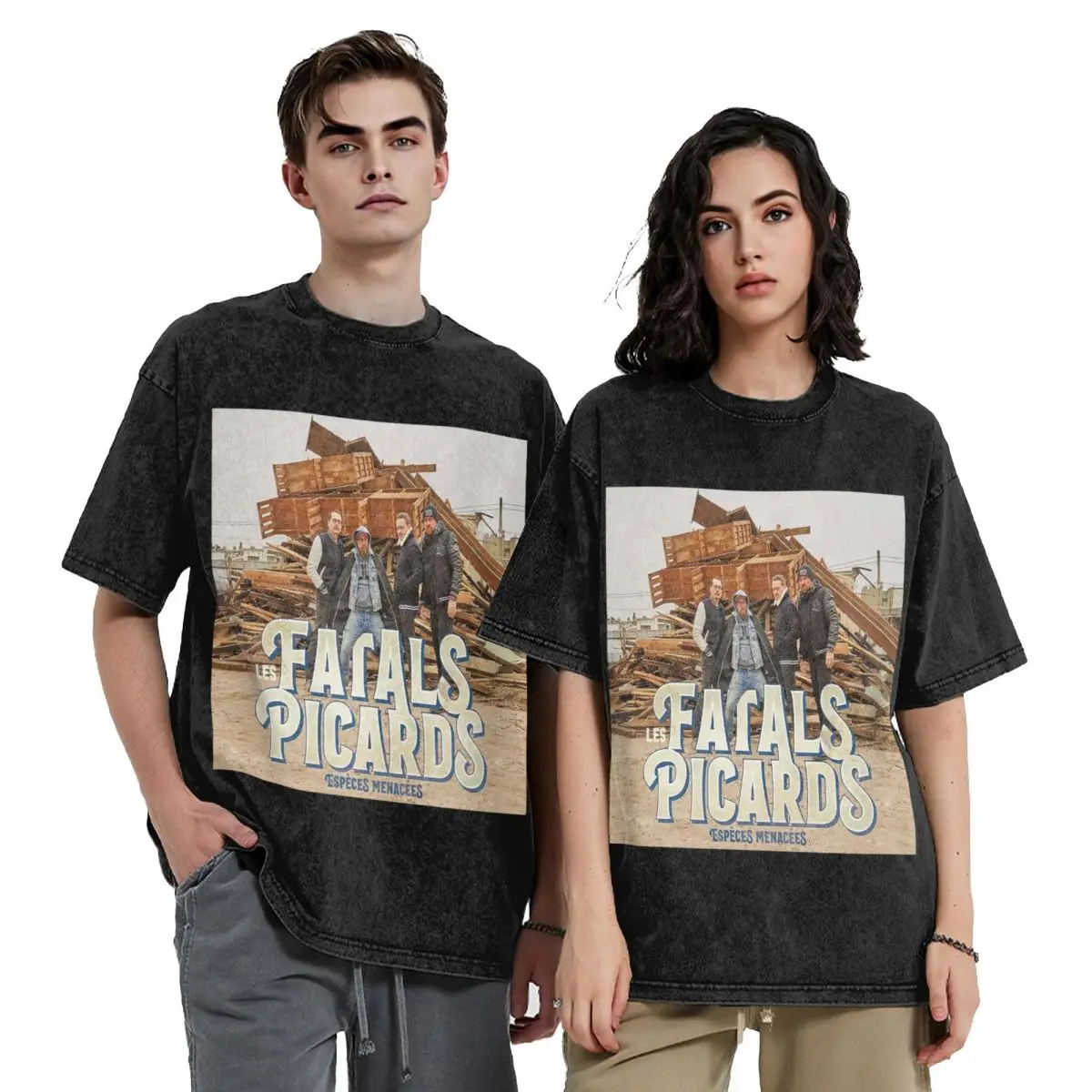 Les Fatals Picards Especes Menacees Album 2019 Short Sleeve T-Shirts Washed Tops Tees Streetwear T Shirt Casual for Men Women