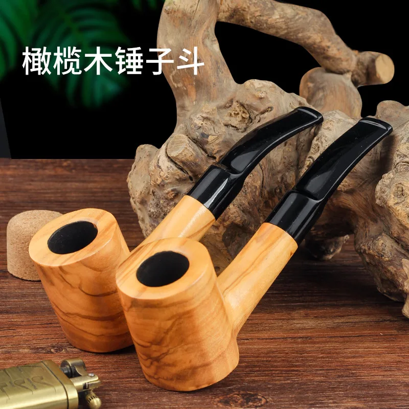 

New Olive Wood Handmade Desktop Sitting Hammer Straight Hammer Solid Wood Hammer9MMSmoke Pipe Filter Cartridge Dry Tobacco Pipe
