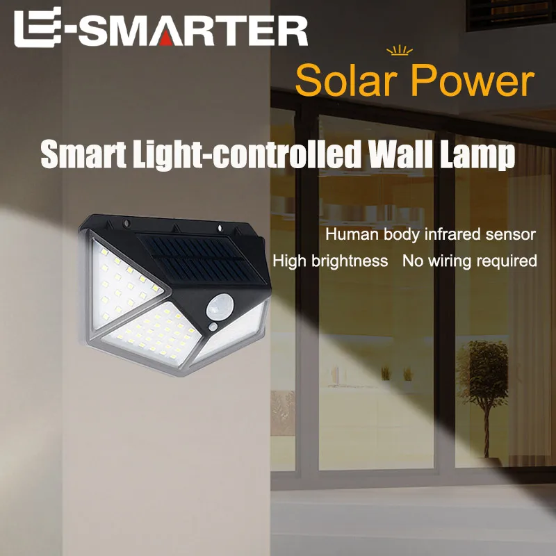 100 LED Solar Wall Lamp Human Body Motion Sensor Light Waterproof Solar Powered Sunlight Street Decor Light-controlled Lamps