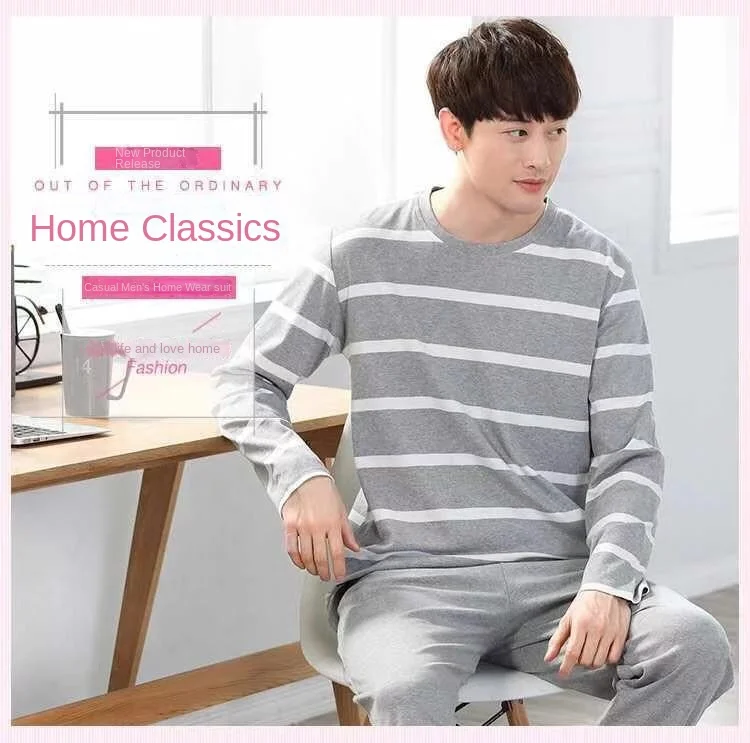 2 Teile/satz männer pyjamas set von große größe langarm lange hosen herbst und winter studenten hause kleidung rundhals herbst m – Detail 11