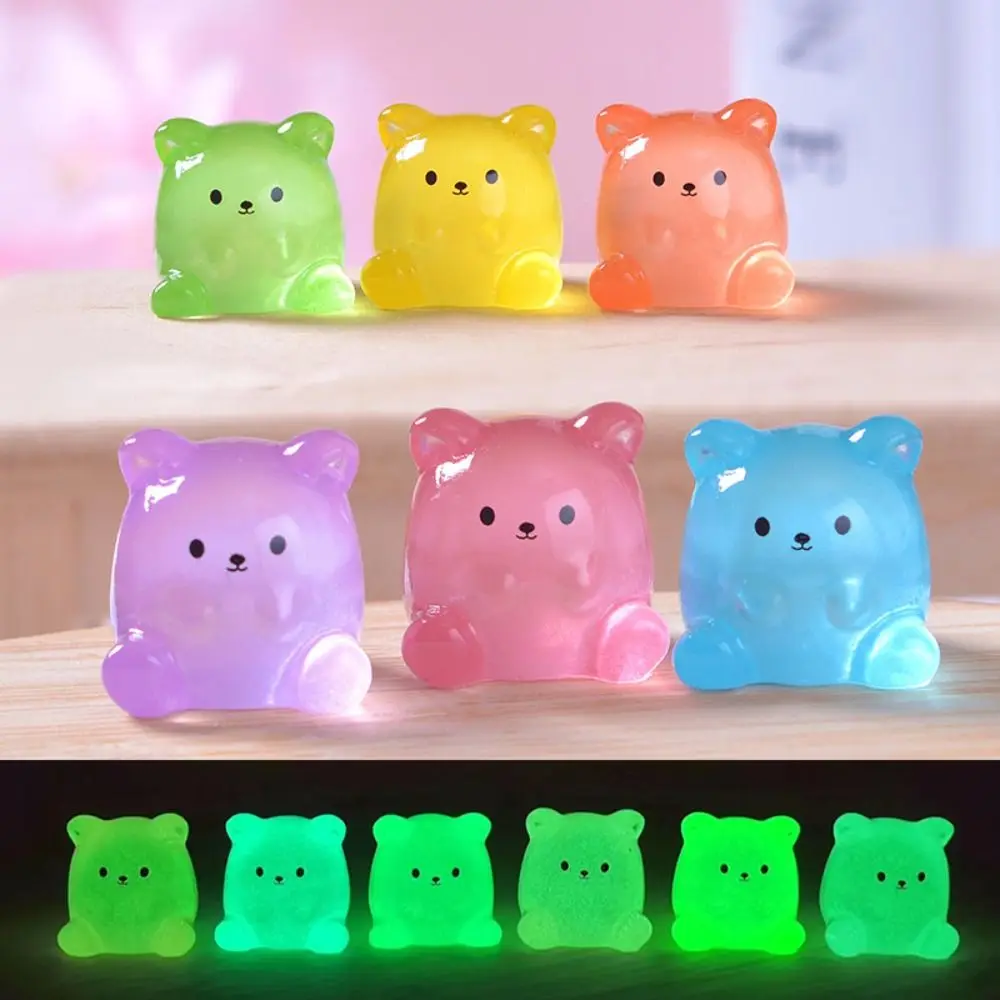 

Cartoon Luminous Small Bear Figurines Resin Crafts Glow in Dark Bear Figurines Miniatures Cute DIY Small Bear Statue