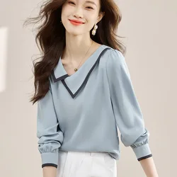 Autumn New Long Sleeve Chiffon Shirts Casual Simple Solid Office Lady Tops Women Clothing Temperament Doll Collar Blouse