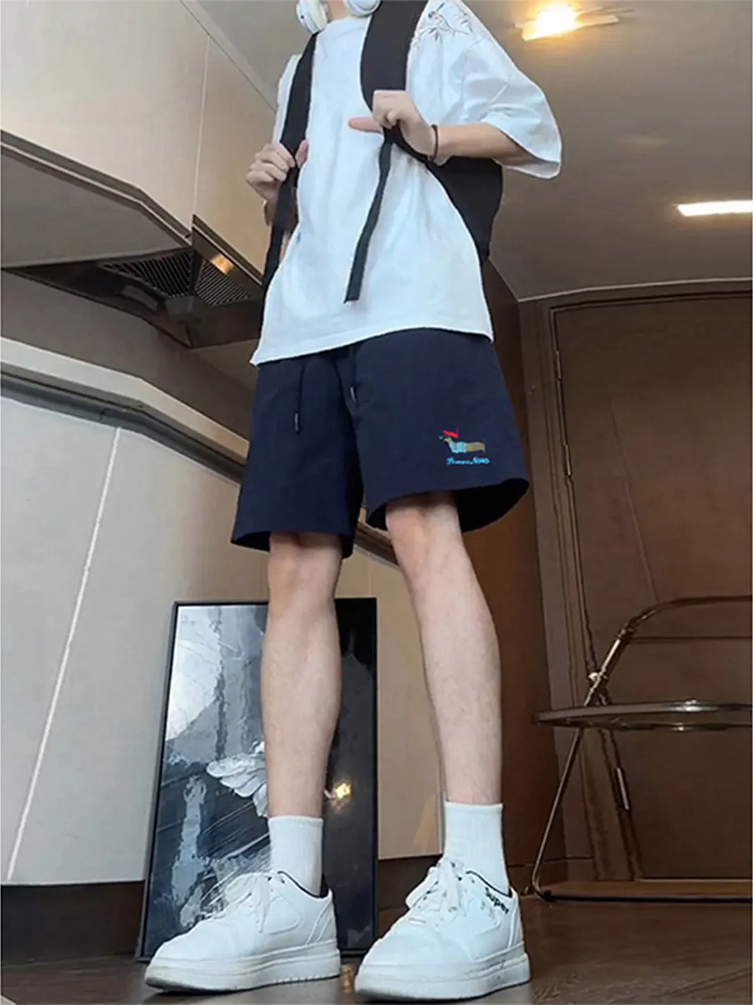 

Тибетские синие спортивные шорты для мальчиков, летние, быстросохнущие, для пляжа, с вышивкой, средней посадки, прямого кроя