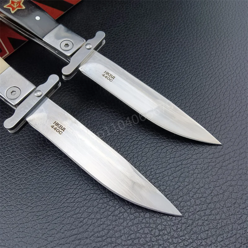 Tactical Russian Finka NKVD (KGB) EDC Folding Knife 440C Mirror Finish Blade Resin Handle Outdoor Manual Tactics Pocket Knives