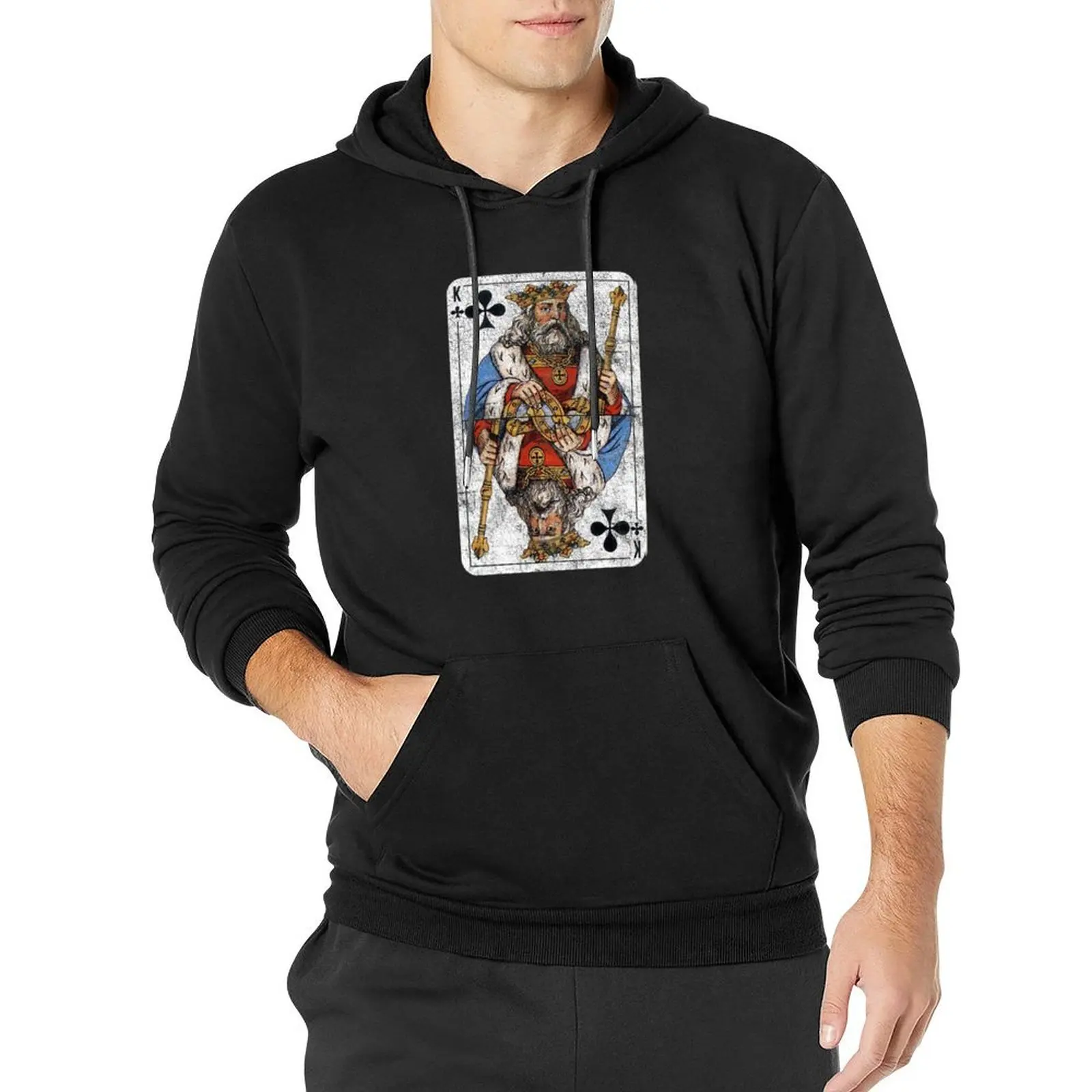 

Vintage King of Clubs Playing Card Pullover Hoodie clothes for men korean clothes hoodies for men