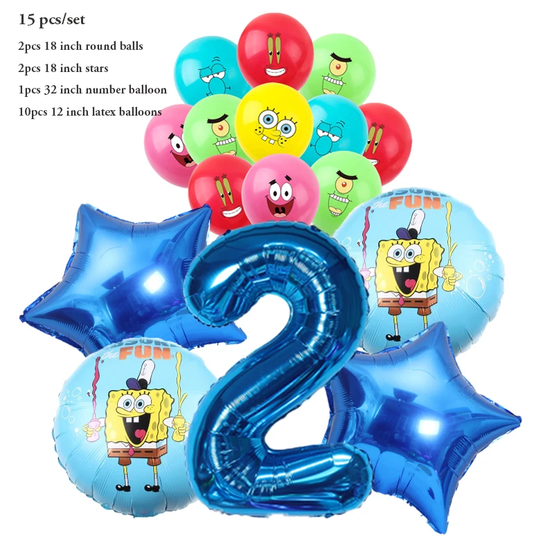 مجموعة بالونات سبونجبوب باتريك ستار مكونة من 15 قطعة، بالونات هيليوم لحفلات أعياد الميلاد، مستلزمات حفلات استحمام للأولاد والبنات #3