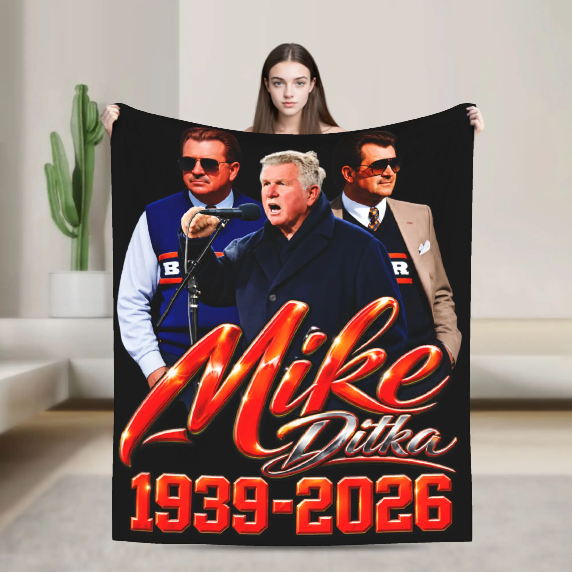Super Soft RIP Mike Ditka  Throw Blanket Premium Fleece Flannel Lightweight  Bed Blanket Super Cozy Blankets All Season Use