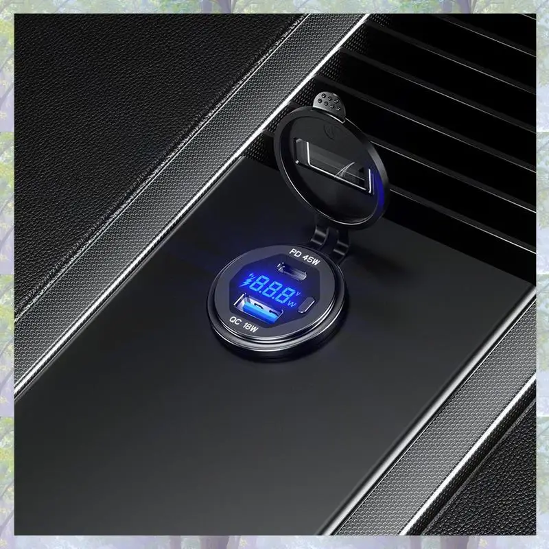 

T82C Hot Sale-Metal Fast Charge 3.0 And PD Type C45W USB18W Car Charger Socket USB Motorcycle Socket Power Socket Charging Durab