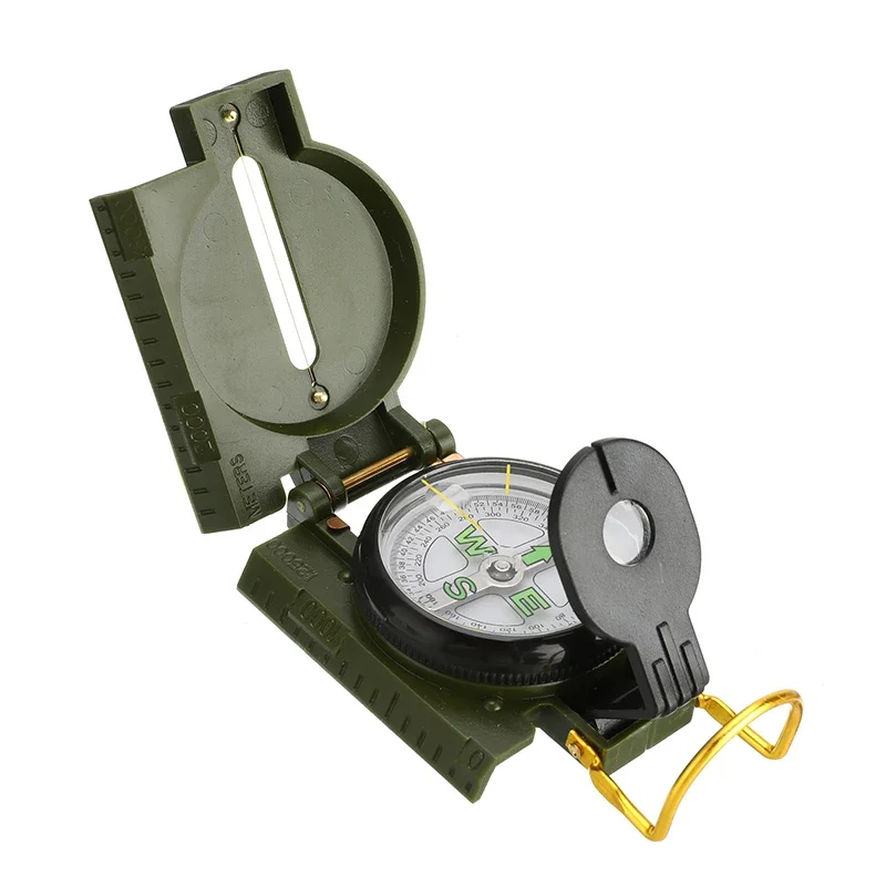 Aluminum alloy American folding compass, scale, surveying and mapping, magnifying glass function, hanging rope, outdoor compass