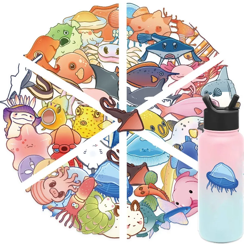 50개 만화 캐릭터 특이한 해양 생물 PET 창의적인 그래피티 장식 스티커