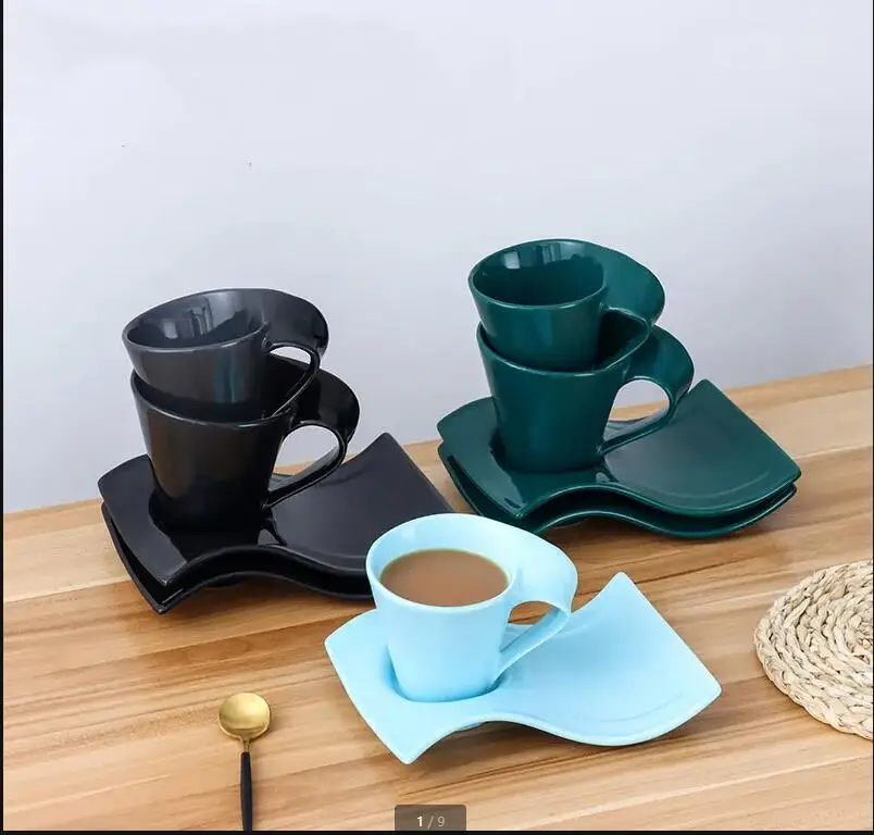 200/250ml Wave Ceramic Mug Breakfast Milk Cup Couple Afternoon Tea Coffee Home Office Kitchen Supplies Drinkware