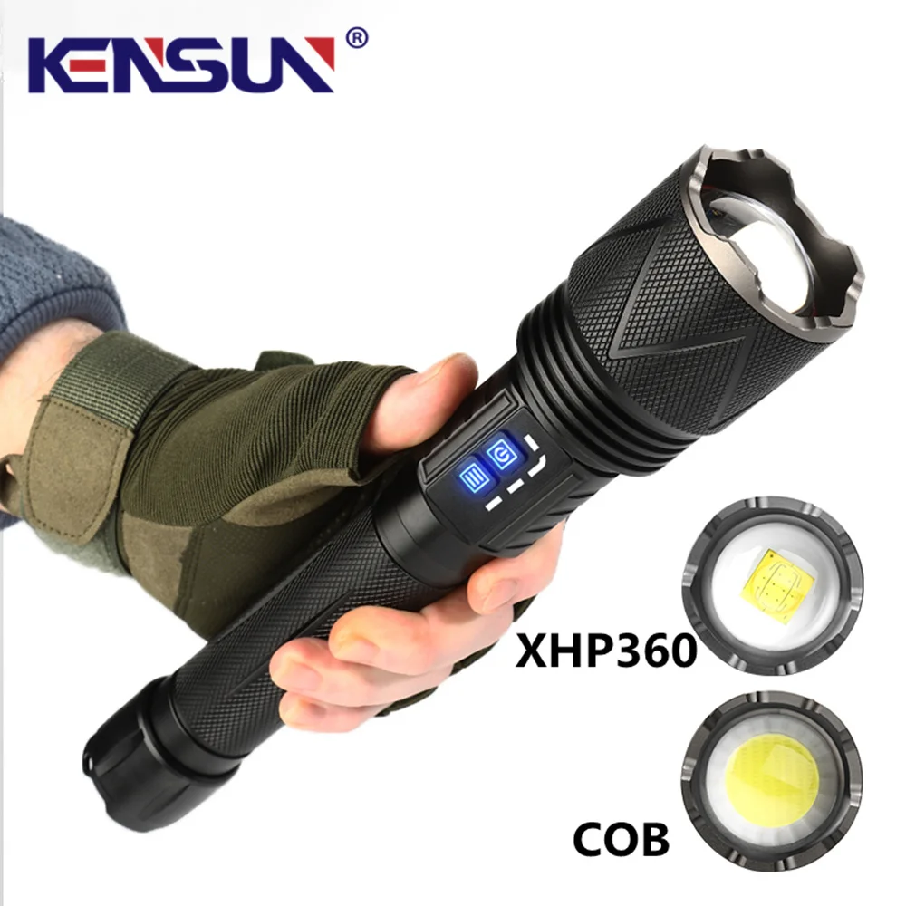 High-power XHP360 Flashlight Strong Light Double Switch Type-C Charging Aluminum Alloy Flashlamp Torch For Camping