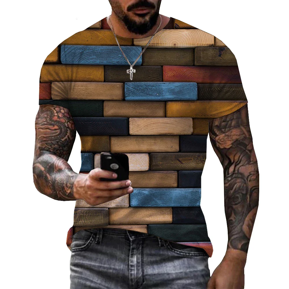 New Summer Brick Wall T-shirt Colorful Stone Wall Printed 3D T Shirt High Quality Streetwear Fashion Oversized Tops Tees