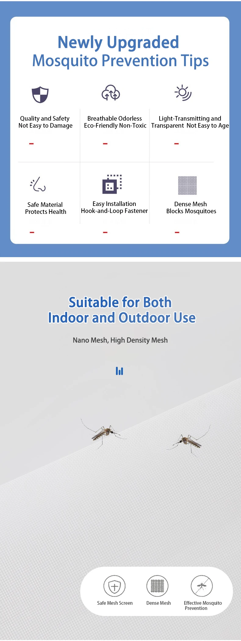 【Unsichtbarer, maßgeschneiderter Schutz】 Moskito- und Insektenfenster-/Türgitter – Klettverschluss ohne Bohren, verschiedene Größen – Detail 3