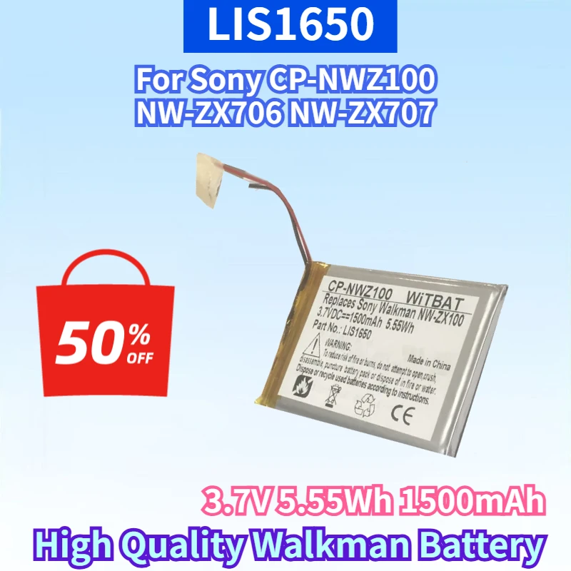 Newest LIS1650 3.7V 5.55Wh 1500mAh Li-ion Rechargeable Battery for Sony CP-NWZ100 NW-ZX706 NW-ZX707 High Quality Walkman Battery