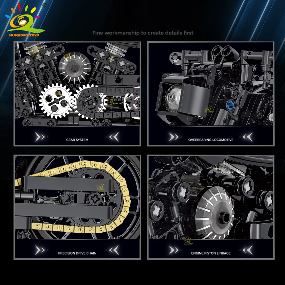 HUIQIBAO 1:8 bloques de construcción de motocicleta clásica modelo de alta tecnología Moto City Racer ladrillos juguete para chico niños adultos juego de coches MOC