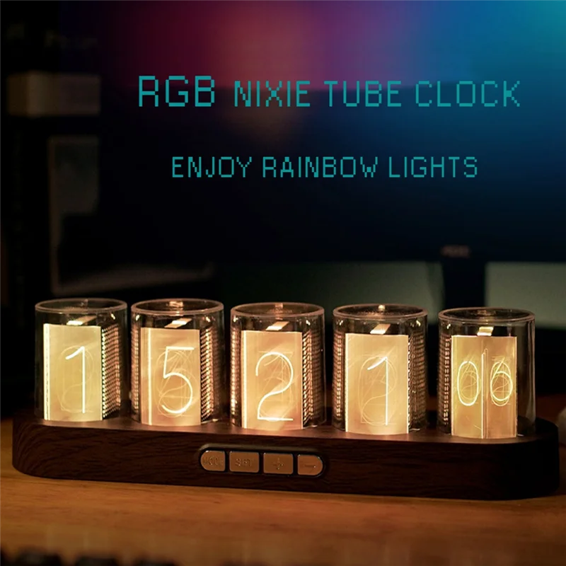 Reloj Digital de tubo Nixie con luz LED RGB que brilla para decoración de escritorio del hogar, Idea DIY, regalo de cumpleaños, Color madera duradero y reutilizable