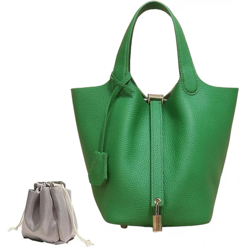 

Bags for Women, Leather Bucket , Ruffle Tote Bag Genuine LeatherLock Design Versatile Shoulder