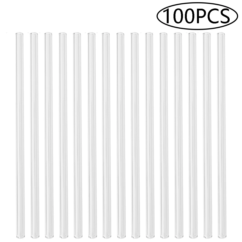 100Pcs Reusable Drinking Straw High Borosilicate Glass Straw Eco Friendly Straight Straw for Smoothies Cocktails Bar Accessories