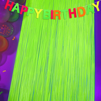 Glow Party Neon Foil Fringe Curtain Backdrop Happy Birthday Paper Banner Garland UV Black Light Glow in the Dark Decoration