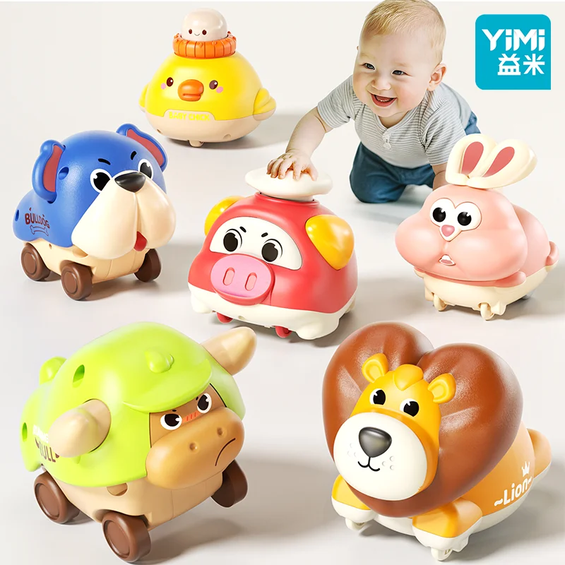 6팩 프레스 앤 고 자동차 장난감 (유아용 1-3세), 아기 푸시 앤 고 동물 자동차 (12-18개월), 유아 놀이 경주 차량 세트