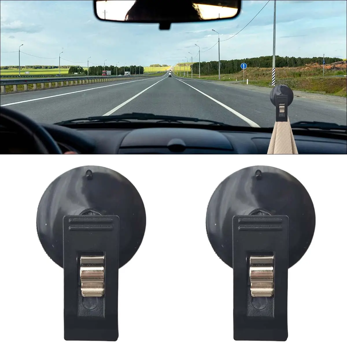 2pcs Car Interior Window Clip Mount Black Suction Cap Clip Plastic Sucker Removable Holder For Car Sunshade Curtain Towel Ticket