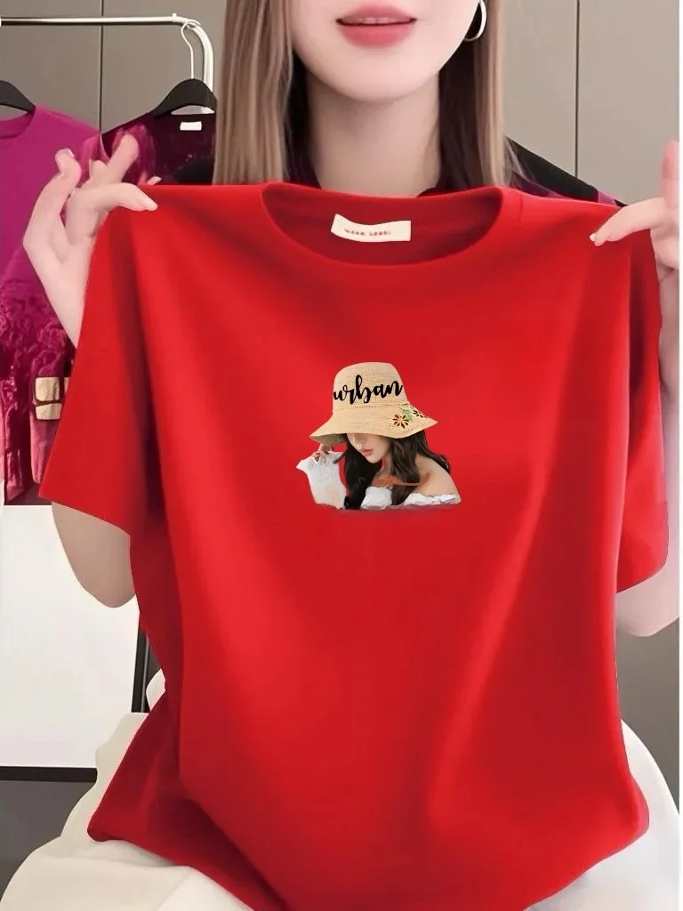 

Повседневная женская футболка больших размеров с буквенным принтом, утягивающая, с коротким рукавом, для женщин среднего и старшего возраста, из дышащего полиэфирного волокна