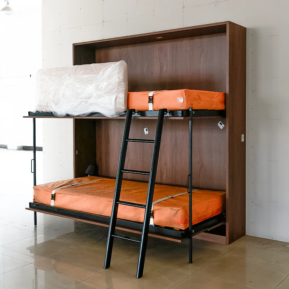 

China Factory Space Saving Custom Smart Horizontal Hidden Folding Bunk Murphy Bed Single Bunk Wall Bed