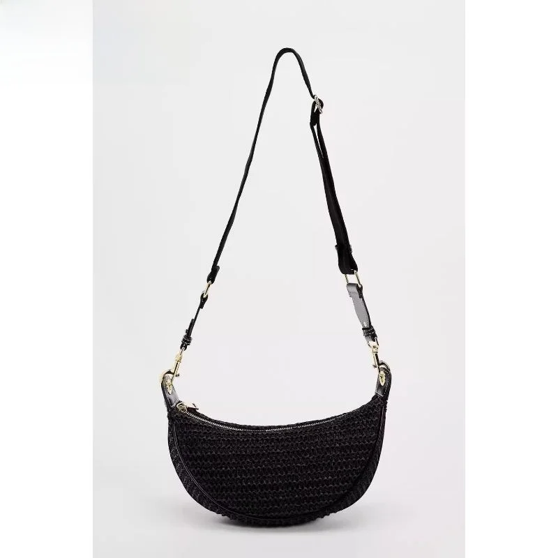 

Spring 2024 New Women's Bla Casual Crossbody Woven Bag Single oulder Underarm Bag Faion Trend Polyester Fiber Zipper Lo