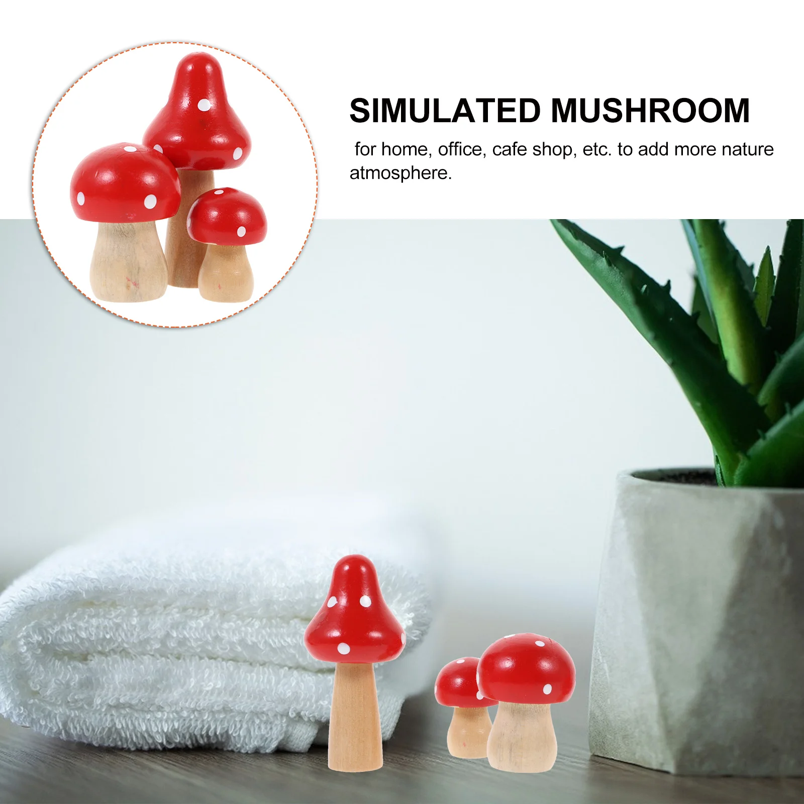 3 Pcs Mushrooms Color Ornament Desktop Decorations Sculpture Mini Wooden Bamboo Simulated Office