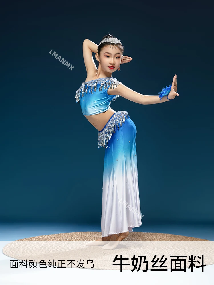 다이 민족 무용 공연 의상, 어린이 및 여성 공연 의상, 공작새 춤 물고기 꼬리 치마