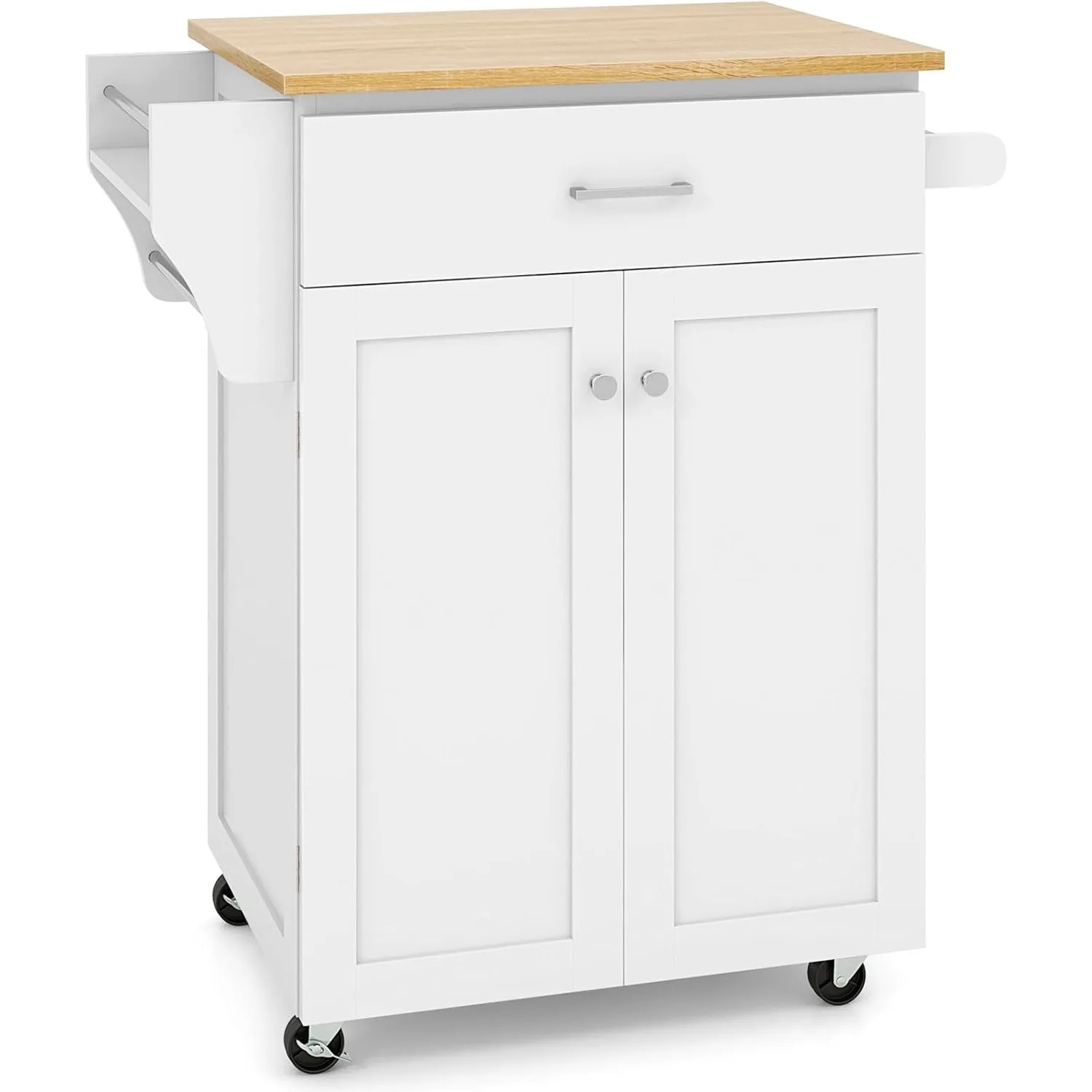 Kitchen Island, Small Rolling Cart with Drawers, 2 Door Cabinet, Spice Rack & Towel Handle, Kitchen Carts on Wheels with Storage