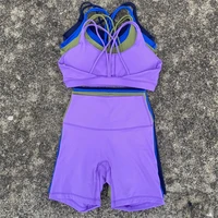 Solid Color Gym Bike Yoga Set Short Legging Cross Back Sport Bra 2pc Tracksuit Athletic Women Gym Suit Comprehensive Training Jo - Image 2