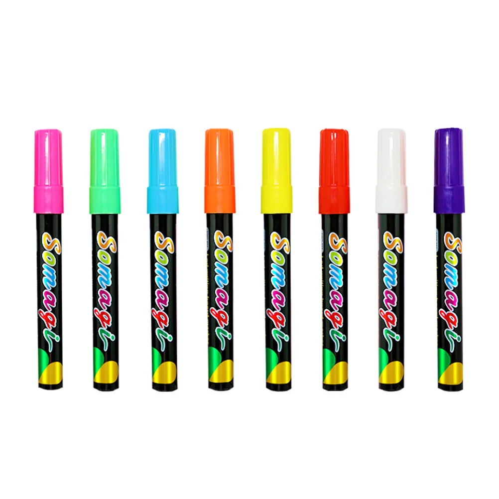 

8pcs Fluorescent Pens LED Highlighter Liquid Chalk Markers 7mm Flat Tip Multipurpose Glass Plastic Whiteboard Blackboard Art