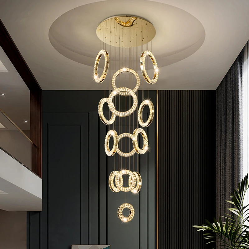 

Crystal Chandelier Lighting Modern Luxury Staircase Villa Hall And Living Room Hanging Lamp Kitchen Loft Large Light Fixture