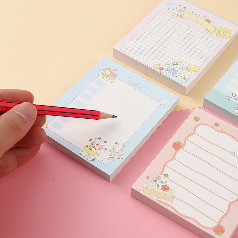 4 Books Sticky Notes Creative Small Strip Label Stickers Students Sticky Notes Korean Cartoon Cute Small Notebooks Notepads