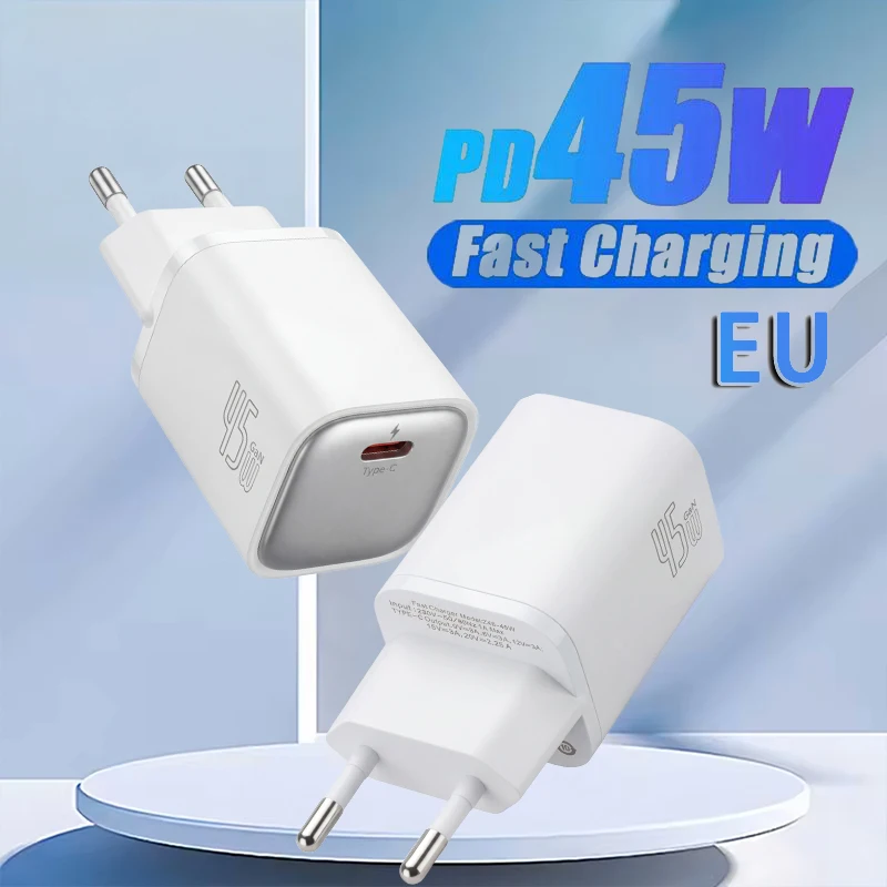 

Зарядное устройство PD 45W TypeC GaN для телефона, зарядное устройство Type-C, сверхбыстрая зарядка, вилка стандарта ЕС