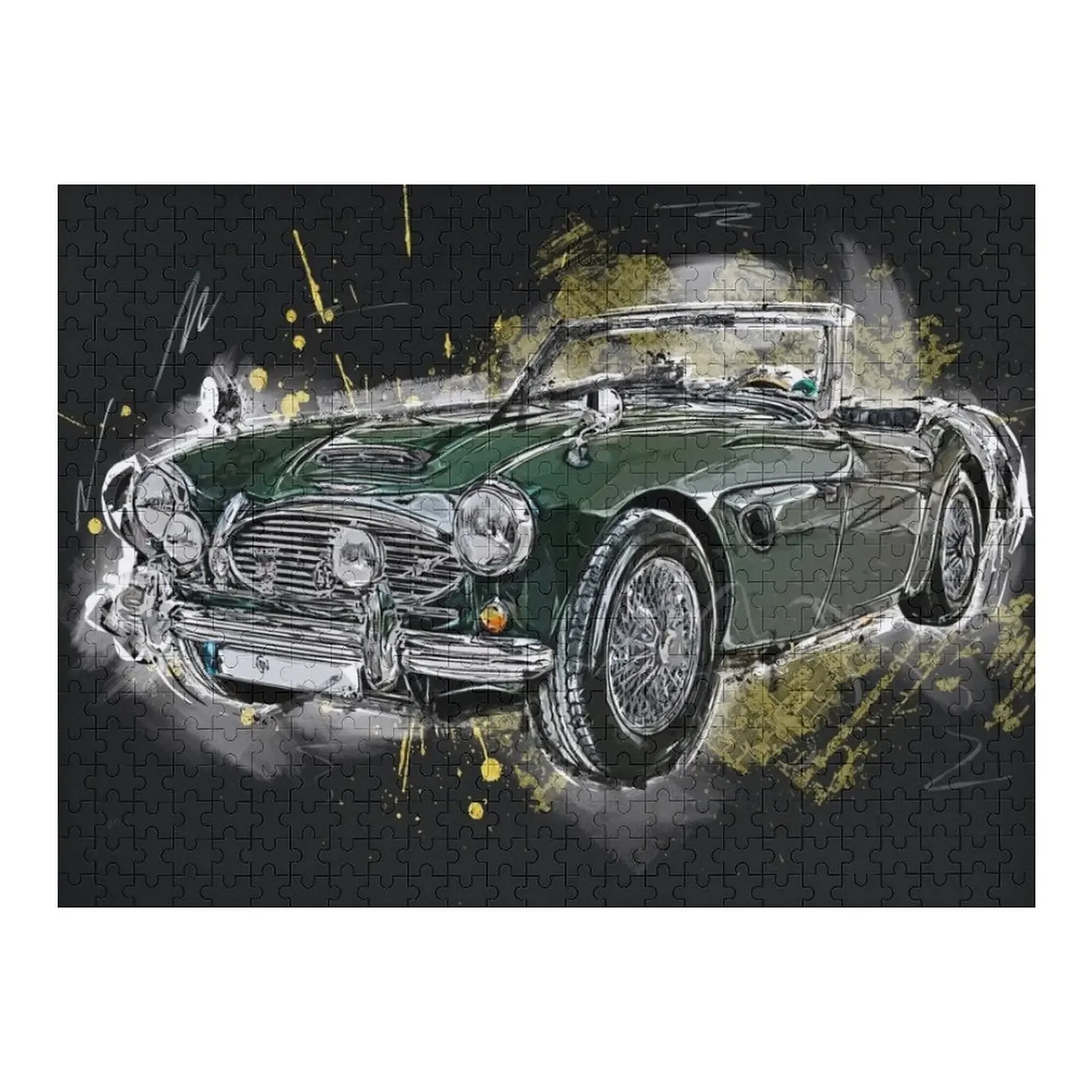 أوستن هيلي 3000، سيارة رياضية بريطانية ريترو، أحجية الصور المقطوعة القابلة للتحويل العتيقة، صورة مخصصة، اسم مخصص، ألغاز ألعاب أطفال