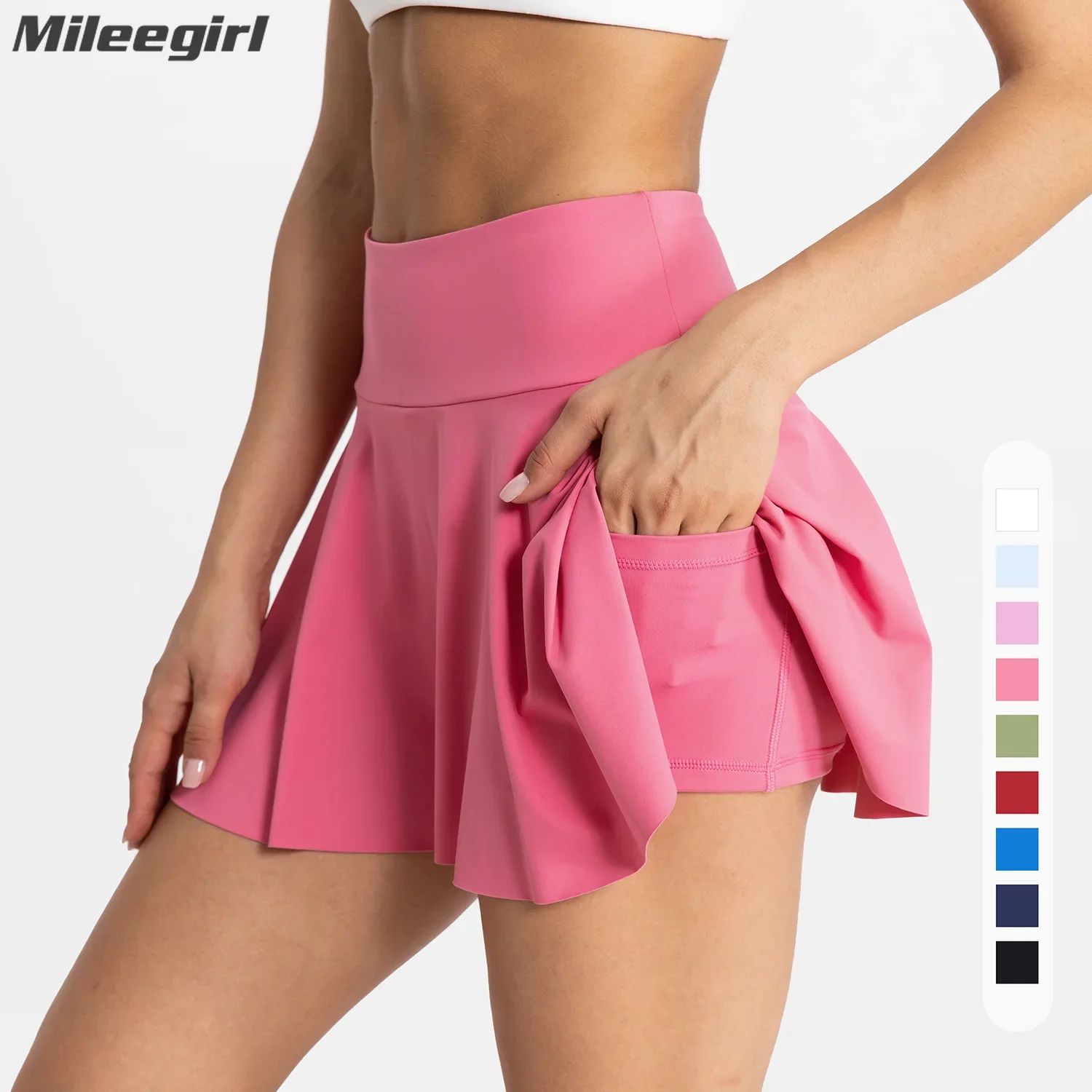 

Mileegirl Quick Drying Women Tennis Mini Skirts with Pockets, Slim Fitting Yoga Shorts, Sports Shorts, Gym Fitness Workout Skirt